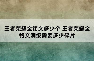 王者荣耀全铭文多少个 王者荣耀全铭文满级需要多少碎片